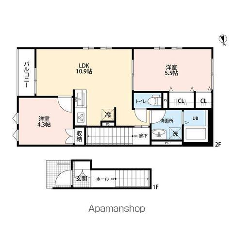 アムールブランⅡ(1SLDK/1階)の間取り写真