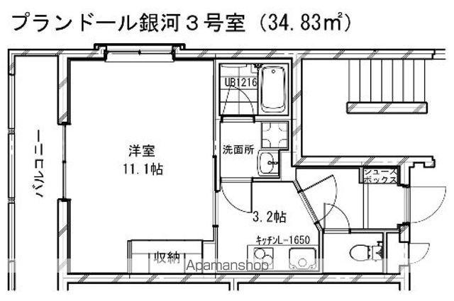 プランドール銀河(1K/4階)の間取り写真