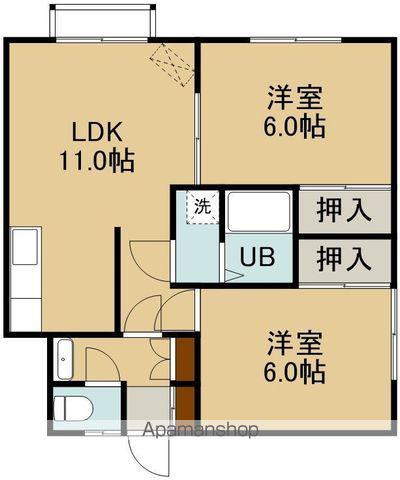 コーポとちぎ(2LDK/1階)の間取り写真