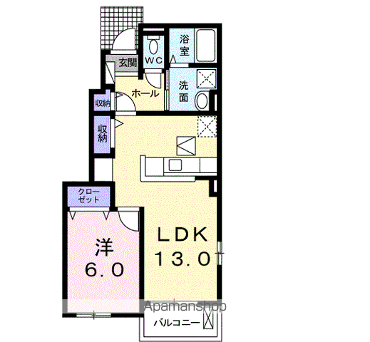 ピアチェA(1LDK/1階)の間取り写真