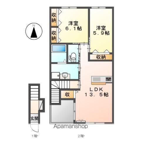伊賀の郷壱番館(2LDK/2階)の間取り写真