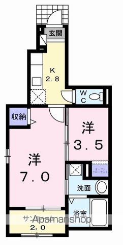 プラティーヌⅠ(1K/1階)の間取り写真