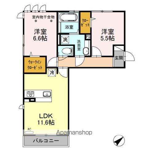 ロイジェントパークスレイクタウンⅢH(2LDK/3階)の間取り写真