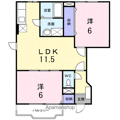エバーグリーンSAKAGUTI(2LDK/1階)の間取り写真