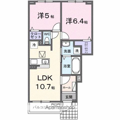 ヴィレッジ・ジュークE(2LDK/1階)の間取り写真