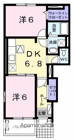 ティアモK(2DK/1階)の間取り写真