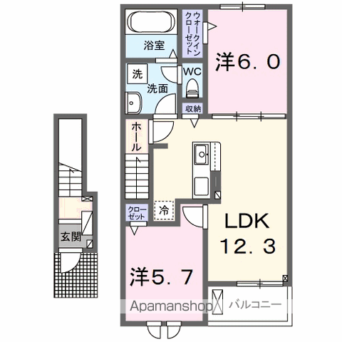 フルールⅠ(2LDK/2階)の間取り写真