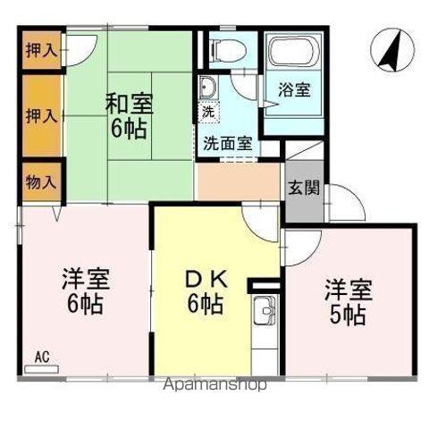 フレグランス上ノ山 B棟(3DK/1階)の間取り写真