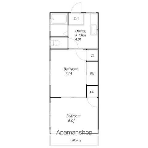 奥富ハイツ(2K/1階)の間取り写真