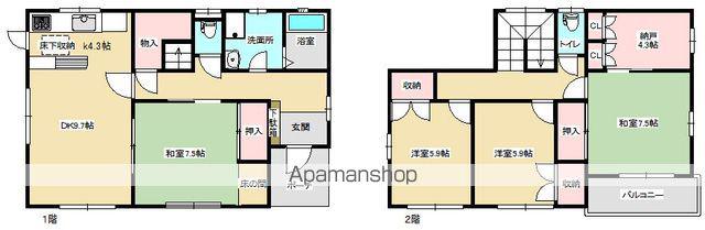 東北本線 二本松駅 徒歩7分 2階建 築33年(4SLDK)の間取り写真
