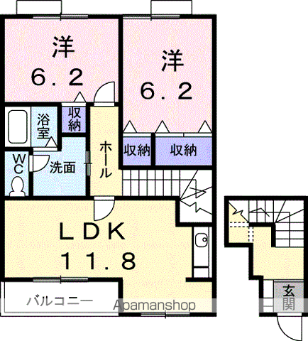 エバーグリーンロードK(2LDK/2階)の間取り写真