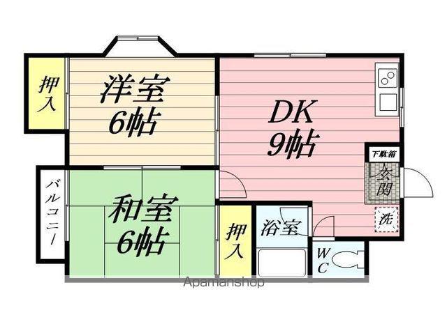 サンハイツタカイ(2DK/2階)の間取り写真