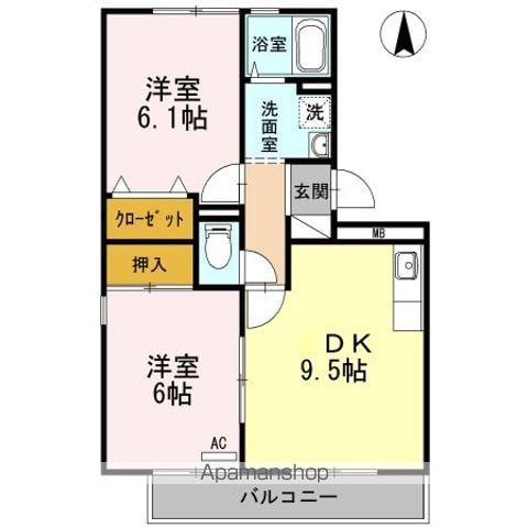 ロイヤルガーデン 雅 A(2DK/3階)の間取り写真