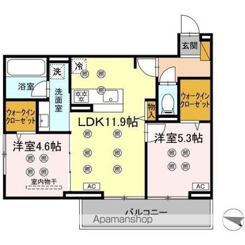 スリーレイヤー柏の葉(2LDK/2階)の間取り写真