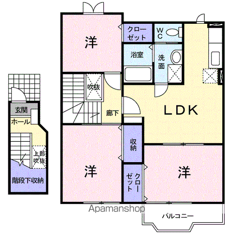 ウィンド ヒル B(3LDK/2階)の間取り写真