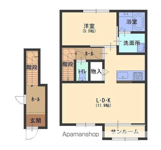 ドルチェB棟(1LDK/2階)の間取り写真
