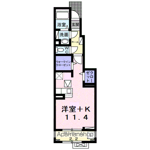 サイド ツー(ワンルーム/1階)の間取り写真