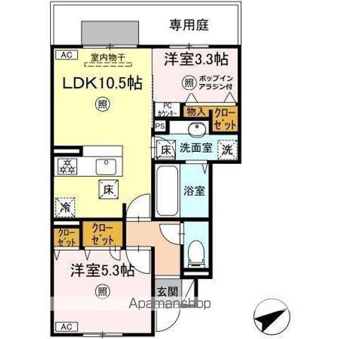 タウンコートカレラⅤ(2LDK/1階)の間取り写真
