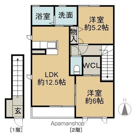 ポラリス A棟(2LDK/2階)の間取り写真