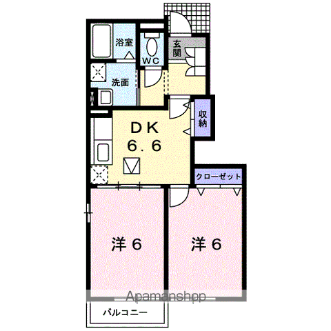 レジデンスコンフォルトⅡ(2DK/1階)の間取り写真