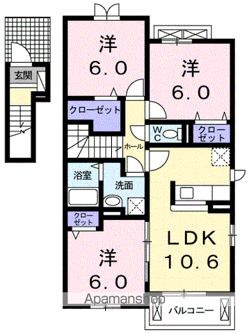 ハルジオン城山台(3LDK/2階)の間取り写真