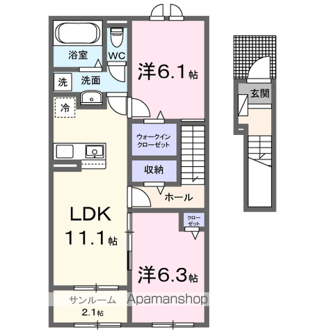 STAYGOLD北上Ⅲ(2LDK/2階)の間取り写真