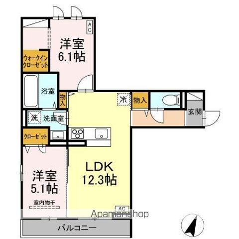 セレスティア大和町(2LDK/2階)の間取り写真
