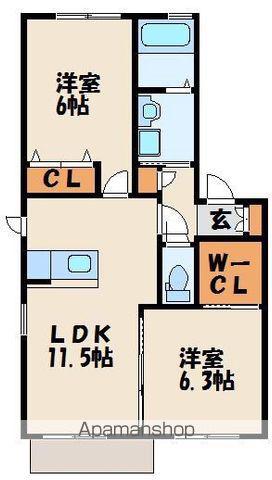 ウィステリア・コート  A棟(2LDK/2階)の間取り写真