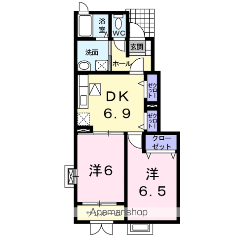 ヒラソールA(2DK/1階)の間取り写真