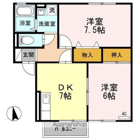ボナールハイツAB(2DK/1階)の間取り写真