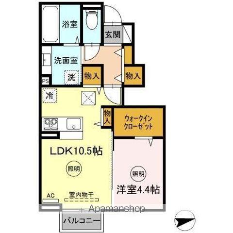 ユニヴェールⅡ C棟(1LDK/1階)の間取り写真