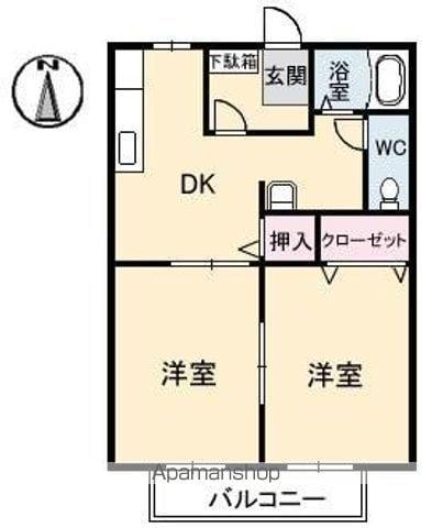 サンライフ八坂 A・B棟(2DK/1階)の間取り写真