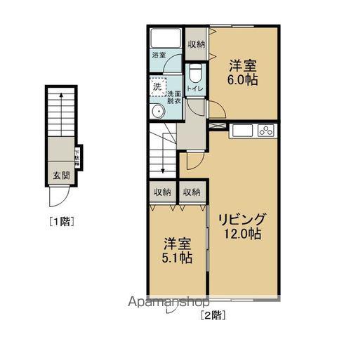 メープルハイツ若松D棟(2LDK/2階)の間取り写真