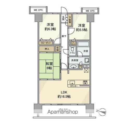 ラフィーネハイツ(3LDK/3階)の間取り写真