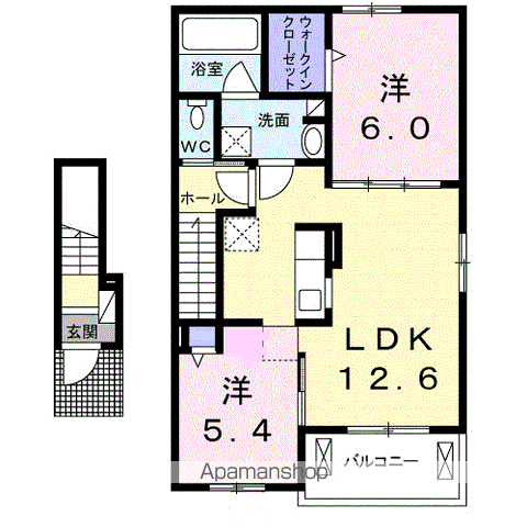 LA CASA MIYABI A(2LDK/2階)の間取り写真