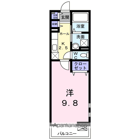 セレノ城南A(1K/2階)の間取り写真