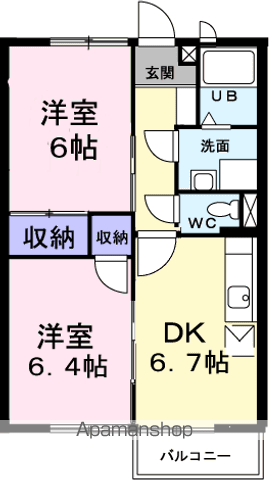 グレープガーデンA(2DK/2階)の間取り写真