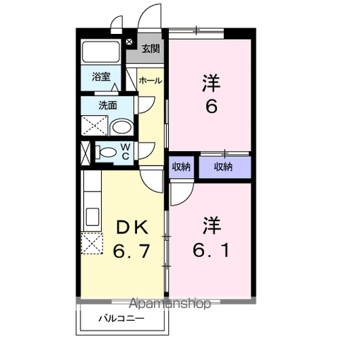 ハイム山口(2DK/2階)の間取り写真