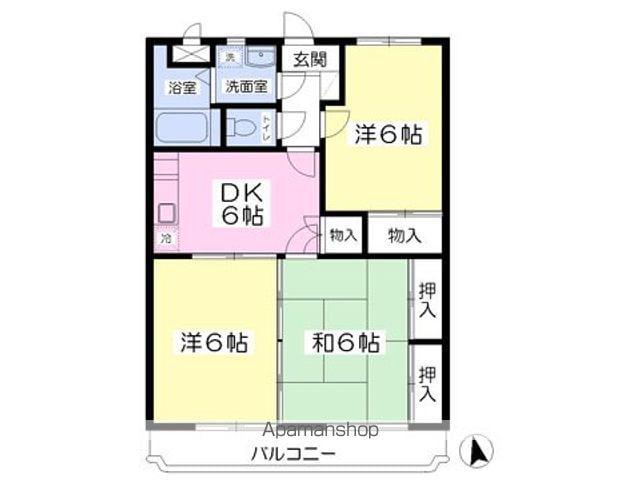 ライフマンション B棟(3DK/1階)の間取り写真