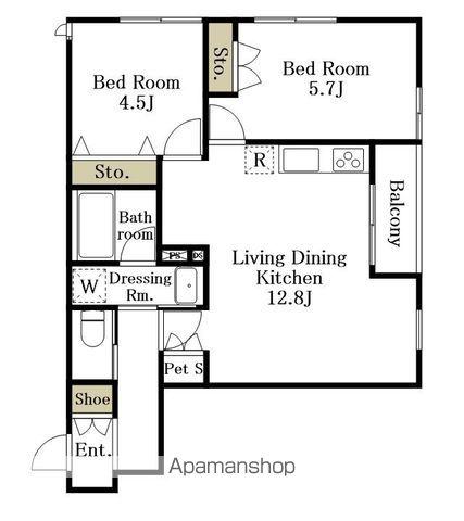 ジプソフィラ(2LDK/1階)の間取り写真