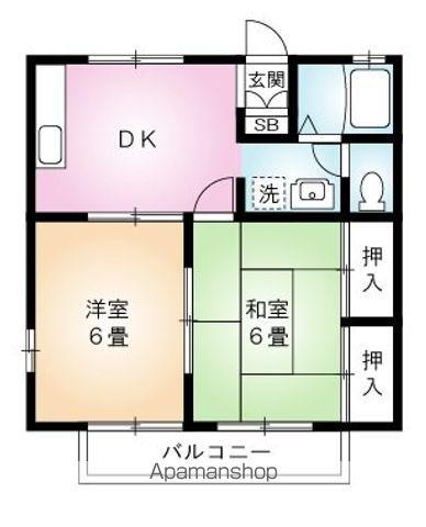 ウエストキャッスル(2DK/2階)の間取り写真