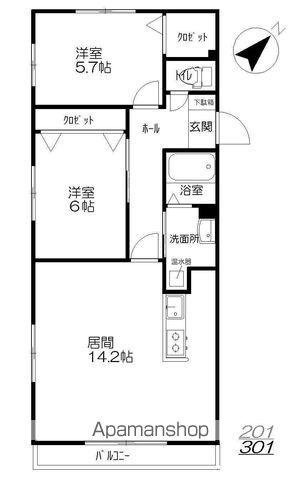 エチュード野幌(2LDK/4階)の間取り写真
