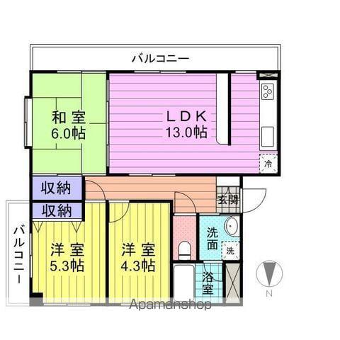 ヴァンローゼ玉川(3LDK/3階)の間取り写真
