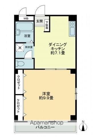 フィネス新開(1DK/3階)の間取り写真