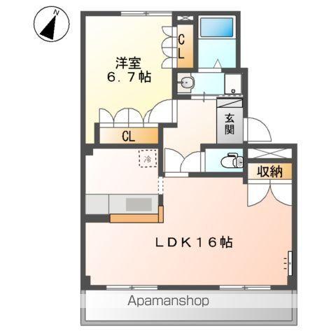 グランピエールB棟(1LDK/2階)の間取り写真
