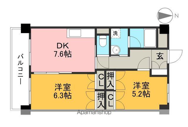 ノースリバーⅡ(2DK/4階)の間取り写真