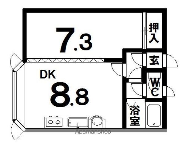 ファミーユ77(1DK/2階)の間取り写真