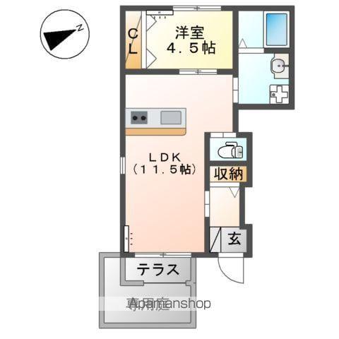 ロータス北浦(1LDK/1階)の間取り写真