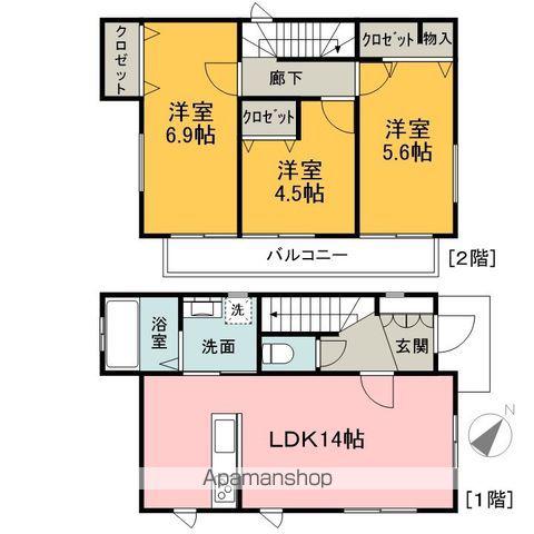 西武池袋・豊島線 入間市駅 バス乗車時間：10分 小谷田バス停で下車 徒歩4分 2階建 築4年(3LDK)の間取り写真