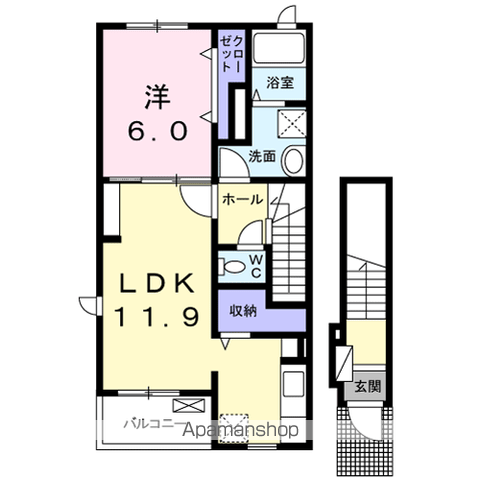 メゾン ド ベル(1LDK/2階)の間取り写真